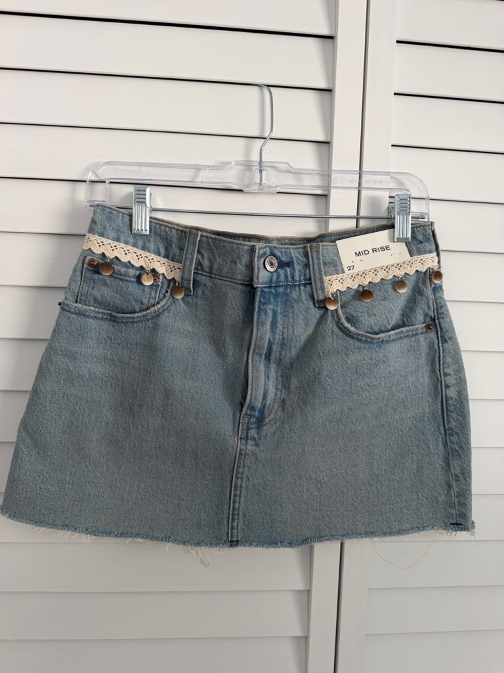 Abercrombie & Fitch Light Blue Denim Mini Skort with Cream Lace